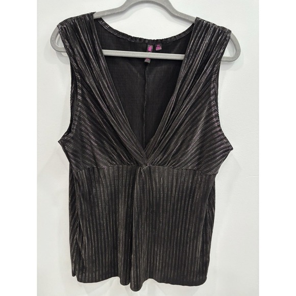 Tatoo Me Pleated Tank Top Y2K Black Metallic V-Neck Sleeveless 2XL Going Out - Picture 8 of 10